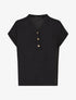 Top droit col V boutonné manches courtes - Noir - 1