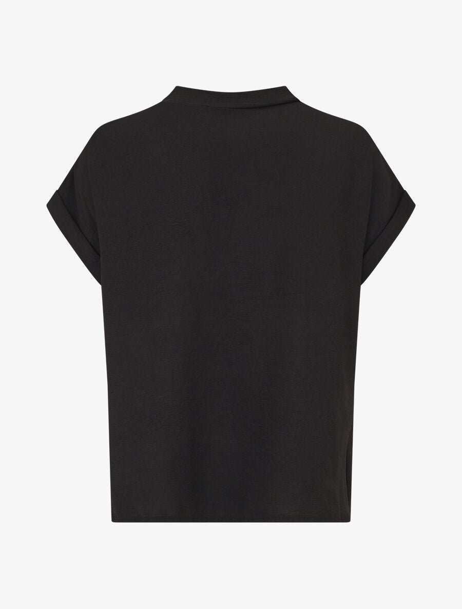 Top droit col V boutonné manches courtes - Noir - 2