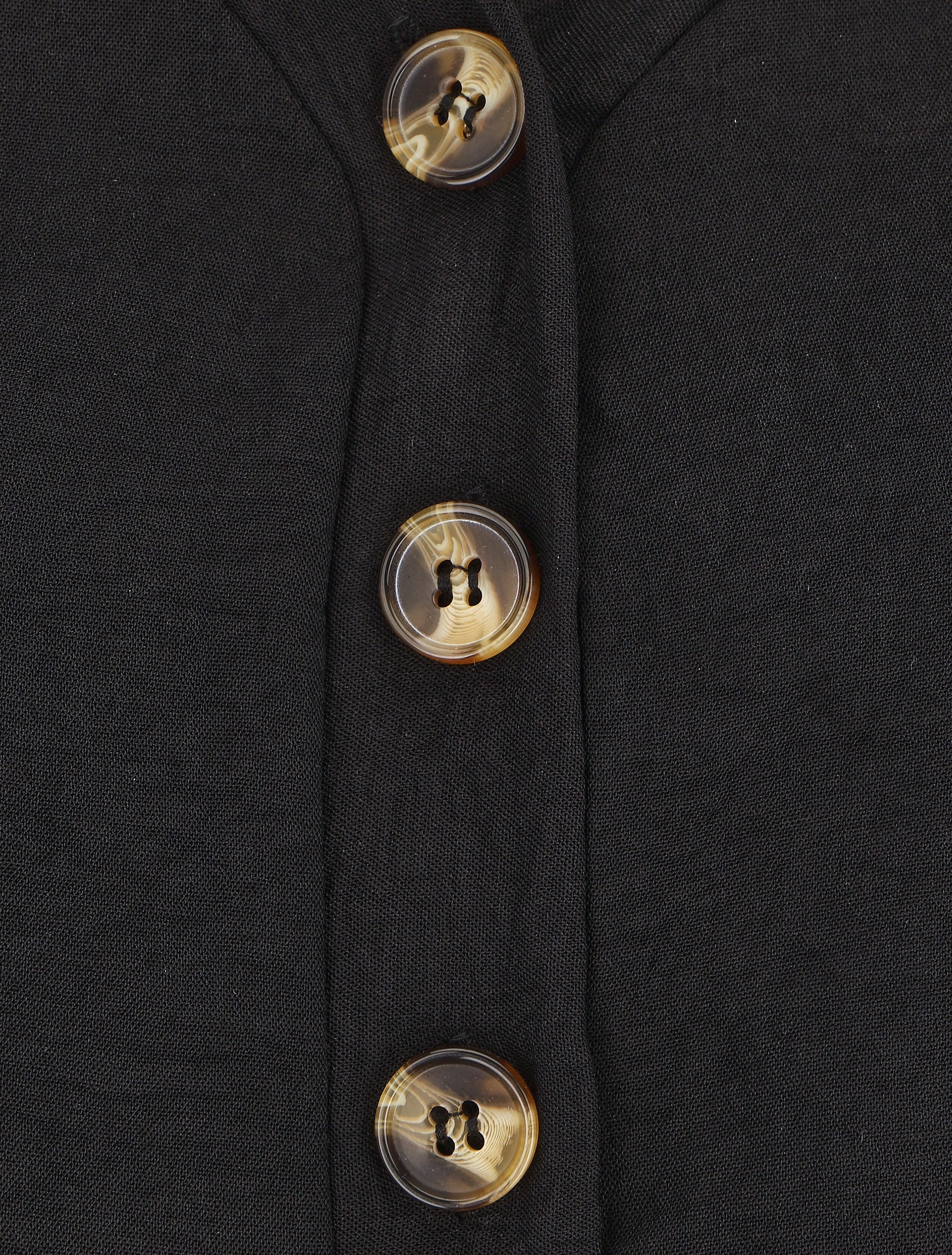 Top droit col V boutonné manches courtes - Noir - 3