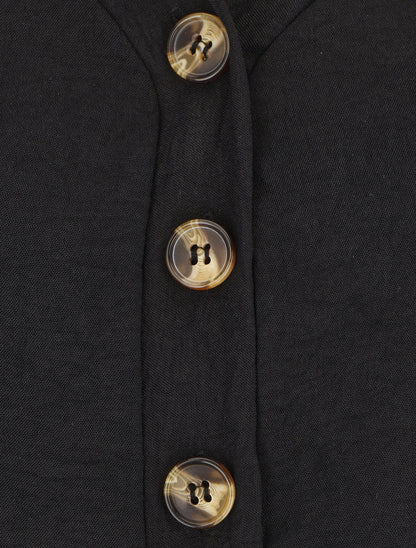 Top droit col V boutonné manches courtes - Noir - 3