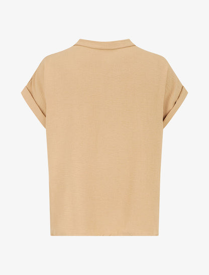 Top droit col V boutonné manches courtes - Beige - 2