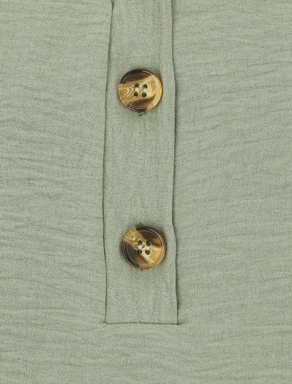 Top droit col V boutonné manches courtes - Kaki - 3