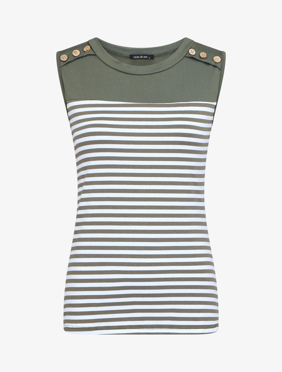 Top à imprimé style marinière - Kaki - 5