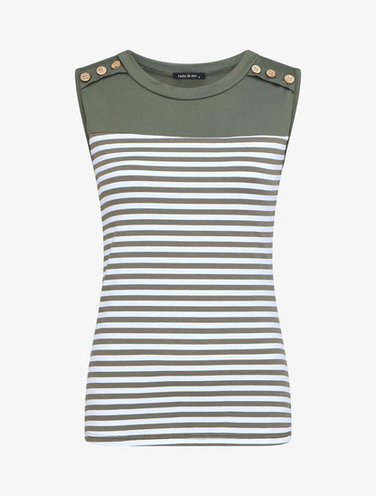 Top à imprimé style marinière - Kaki - 5