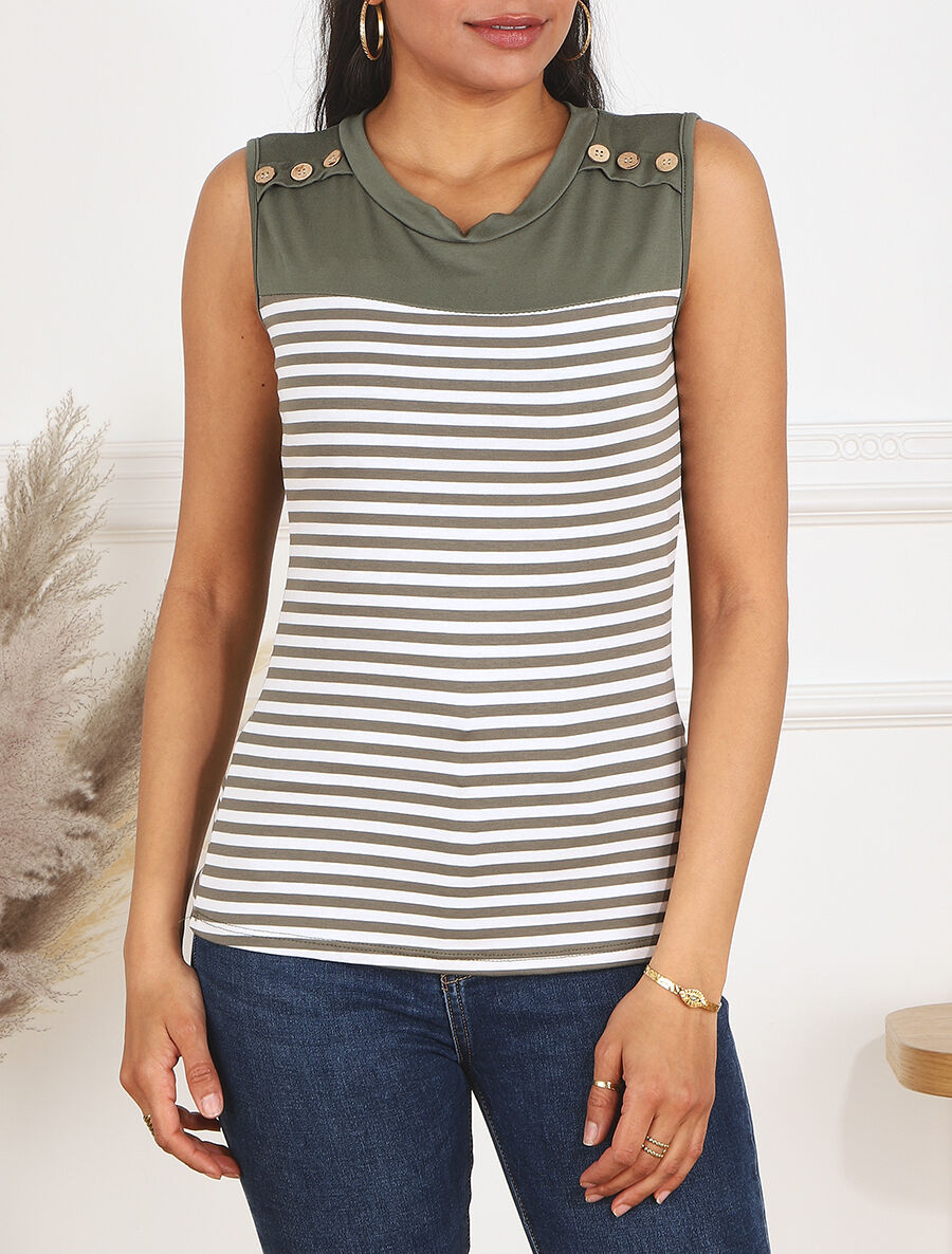 Top à imprimé style marinière - Kaki - 4