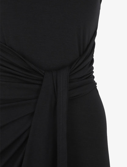 Robe drapée longue unie sans manches - Noir - 3
