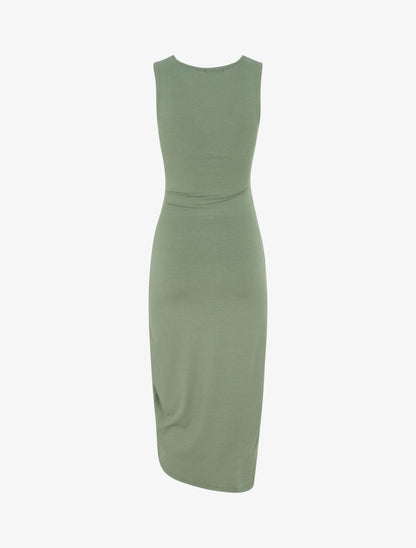 Robe drapée longue unie sans manches - Kaki - 2