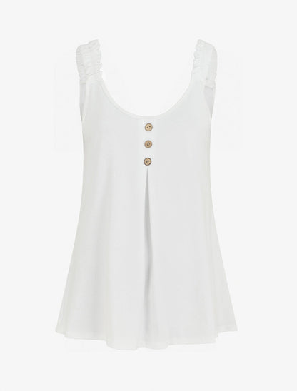 Débardeur oversize bretelles froncées et boutons - Blanc - 1