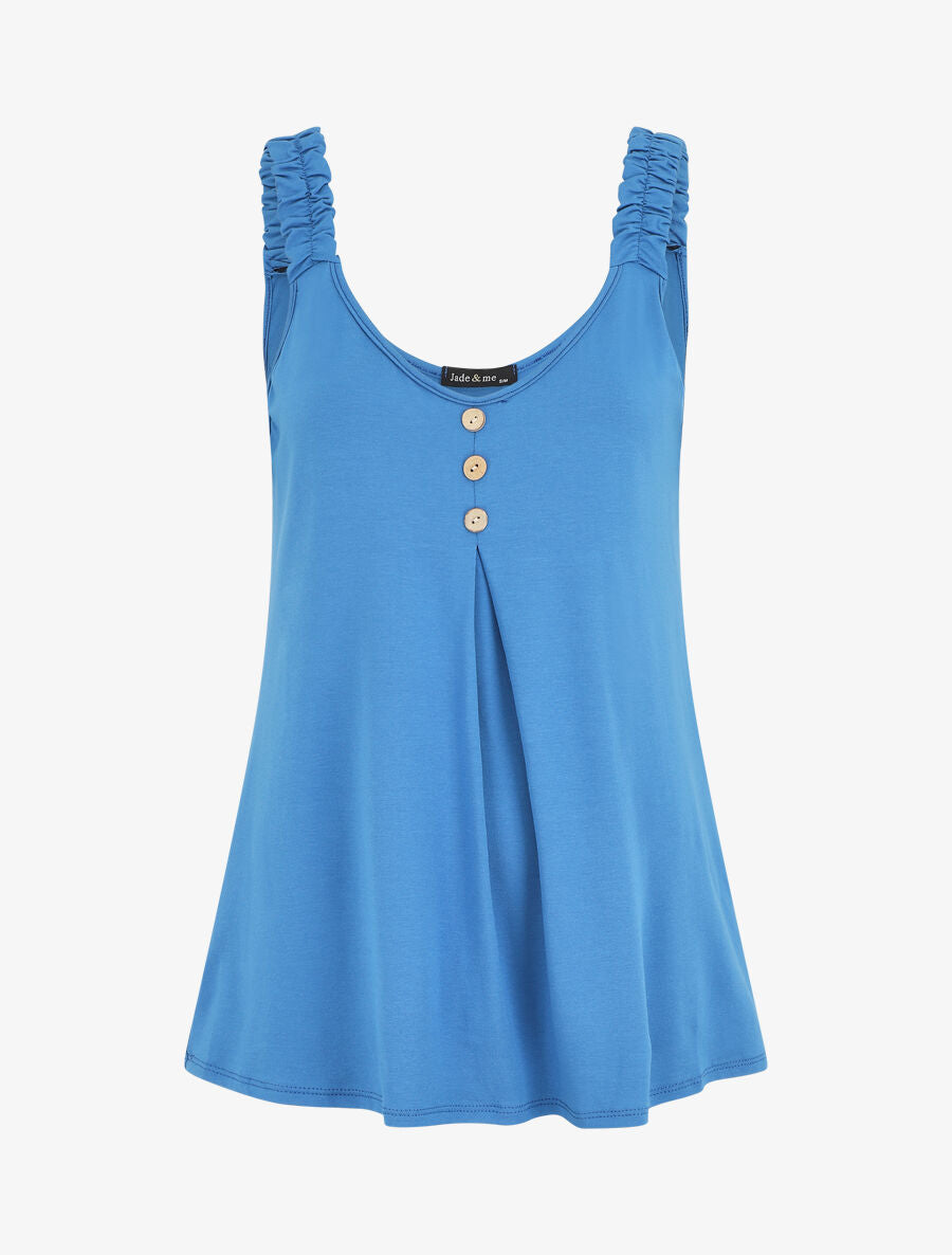 Débardeur oversize bretelles froncées et boutons - Bleu - 1