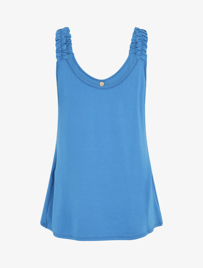 Débardeur oversize bretelles froncées et boutons - Bleu - 2