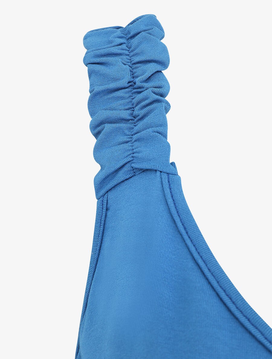 Débardeur oversize bretelles froncées et boutons - Bleu - 3
