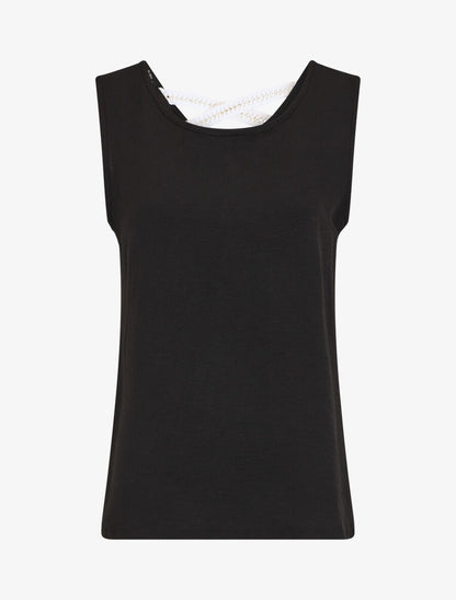Top droit sans manches uni dos en V - Noir - 1