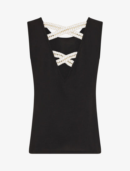 Top droit sans manches uni dos en V - Noir - 2