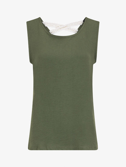 Top droit sans manches uni dos en V - Kaki - 5