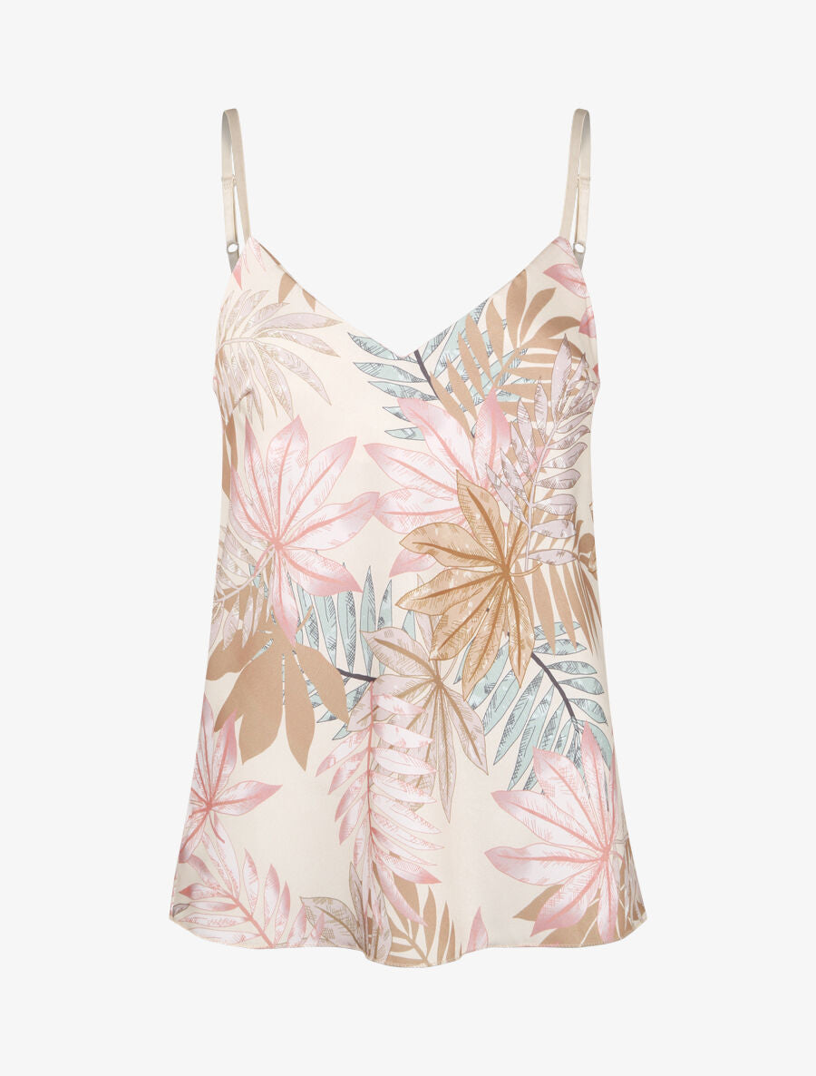 Caraco satiné à imprimé feuilles tropicales - Beige - 4