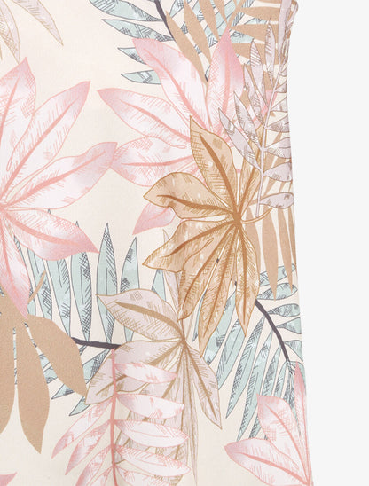 Caraco satiné à imprimé feuilles tropicales - Beige - 3