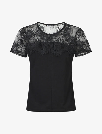 Top uni et dentelle - Noir - 2