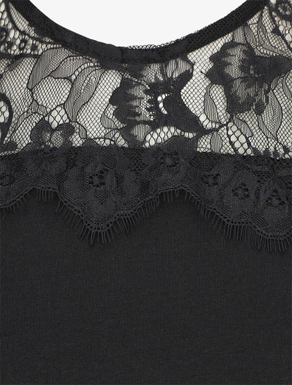 Top uni et dentelle - Noir - 3