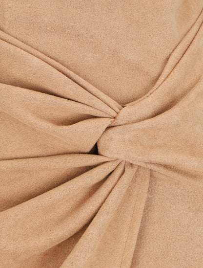 Jupe courte drapée en suédine - Beige - 3