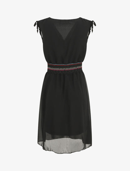 Robe mi-longue sans manches taille élastiquée stylisée - Noir - 2