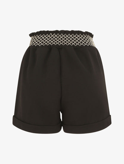 Short à taille élastiquée et à revers - Noir - 2