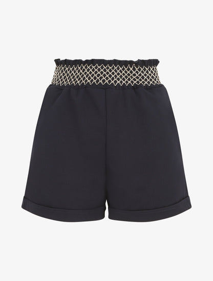 Short à taille élastiquée et à revers - Marine - 1