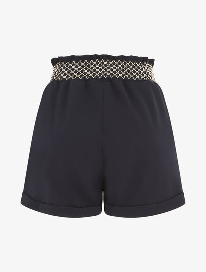 Short à taille élastiquée et à revers - Marine - 2