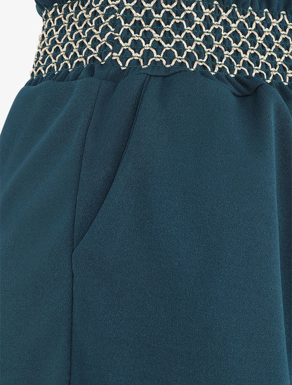 Short à taille élastiquée et à revers - Bleu canard - 3