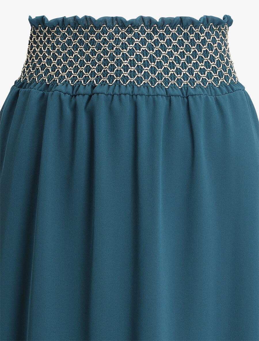 Jupe longue à taille élastiquée stylisée - Bleu canard - 3