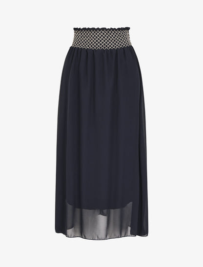 Jupe longue à taille élastiquée stylisée - Marine - 1