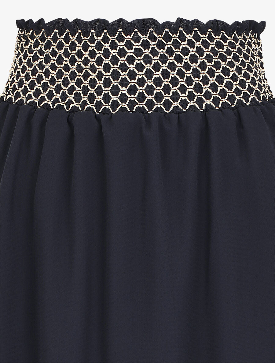 Jupe longue à taille élastiquée stylisée - Marine - 3
