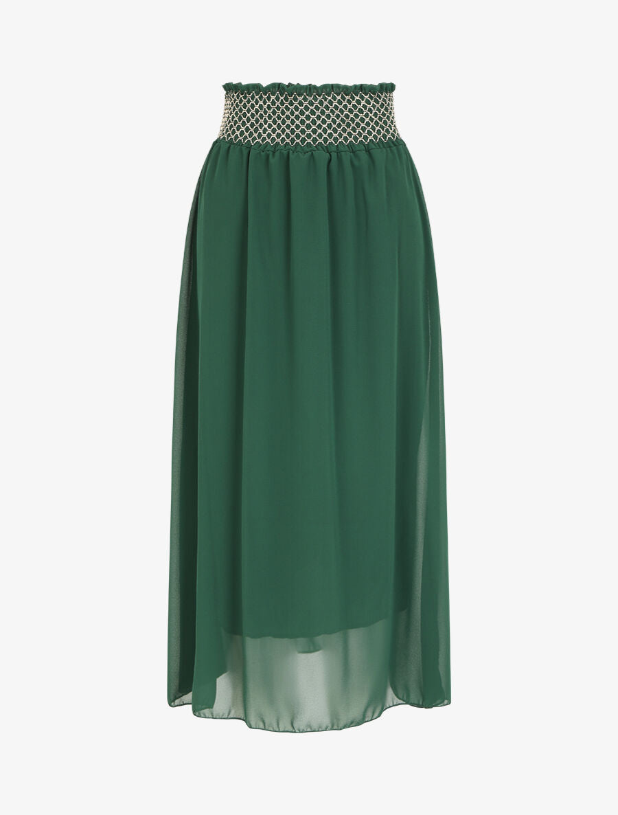 Jupe longue à taille élastiquée stylisée - Vert sapin - 4