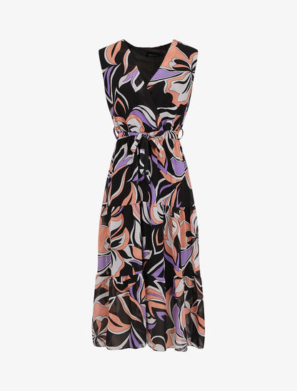 Robe fleurie évasée longue sans manches - Noir/violet - 1