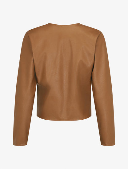 Veste droite boutonnée en simili - Camel - 2