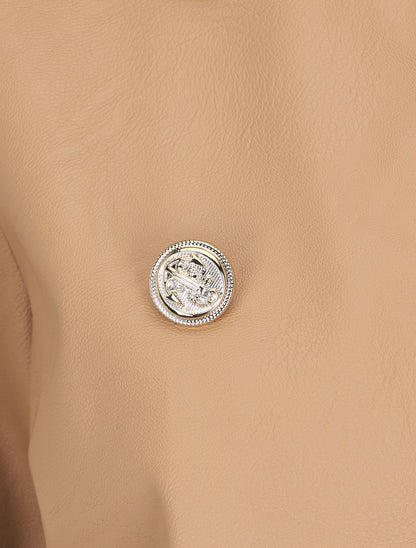 Veste droite boutonnée en simili - Beige - 3