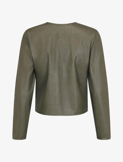 Veste droite boutonnée en simili - Kaki - 2