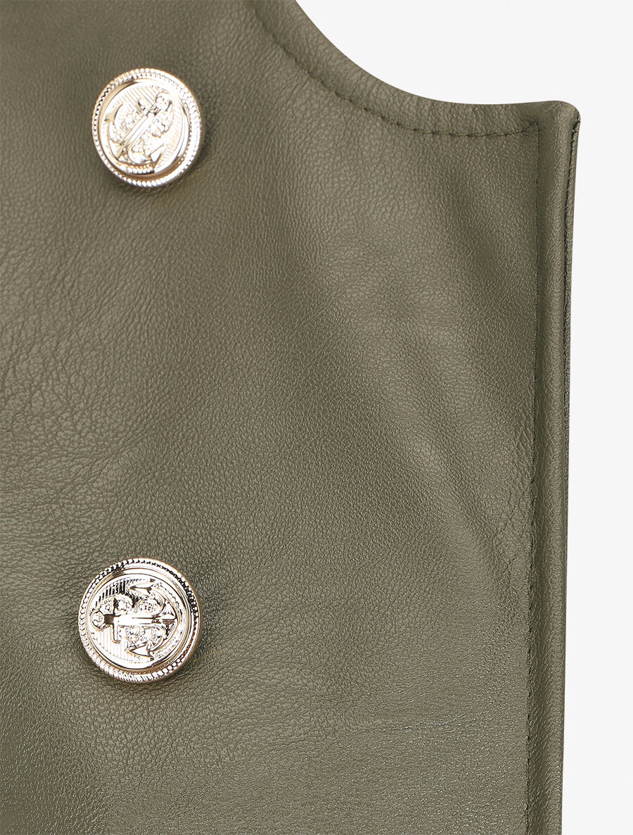 Veste droite boutonnée en simili - Kaki - 3
