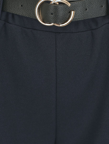 Pantalon large uni taille haute - Marine - 3