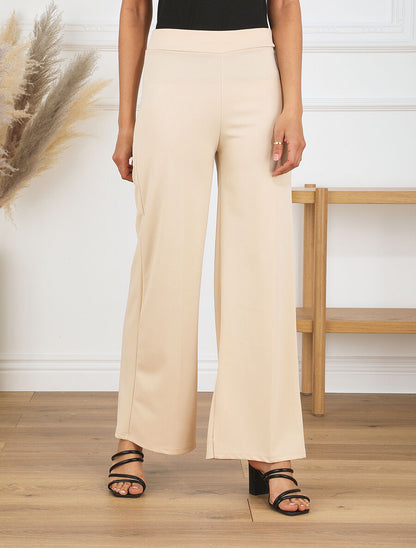 Pantalon fluide uni - Beige - 4