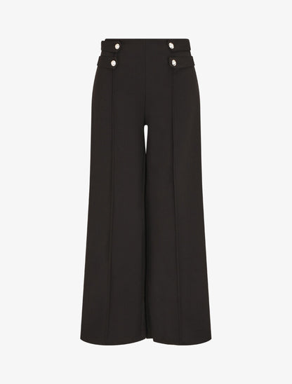 Pantalon fluide uni à boutons décoratifs - Noir - 1