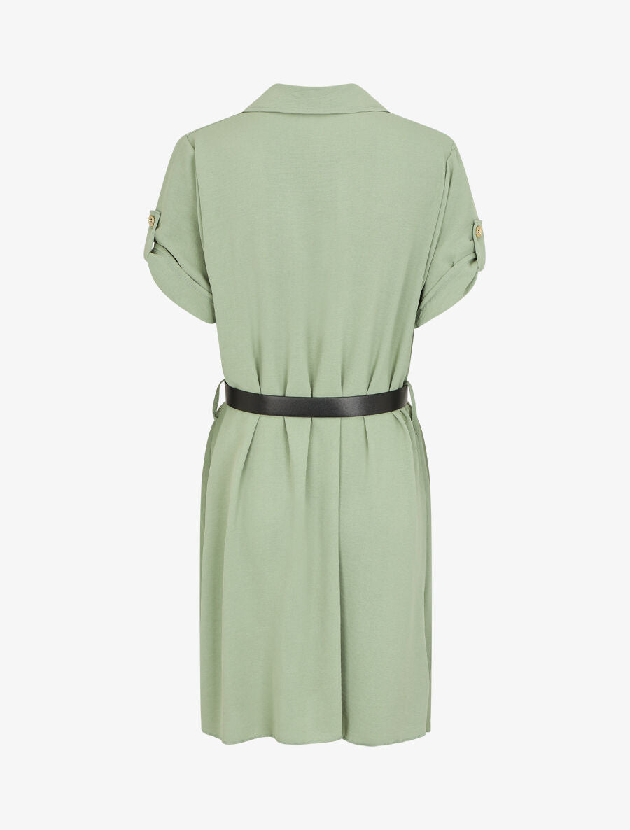 Robe chemise effet plissé à manches 3/4 - Kaki - 2