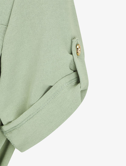 Robe chemise effet plissé à manches 3/4 - Kaki - 3
