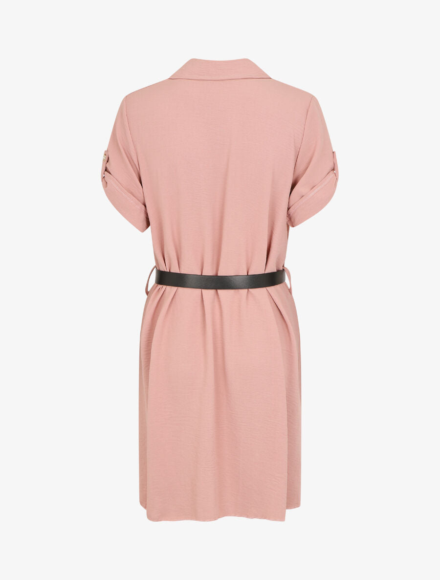 Robe chemise effet plissé à manches 3/4 - Vieux rose - 2
