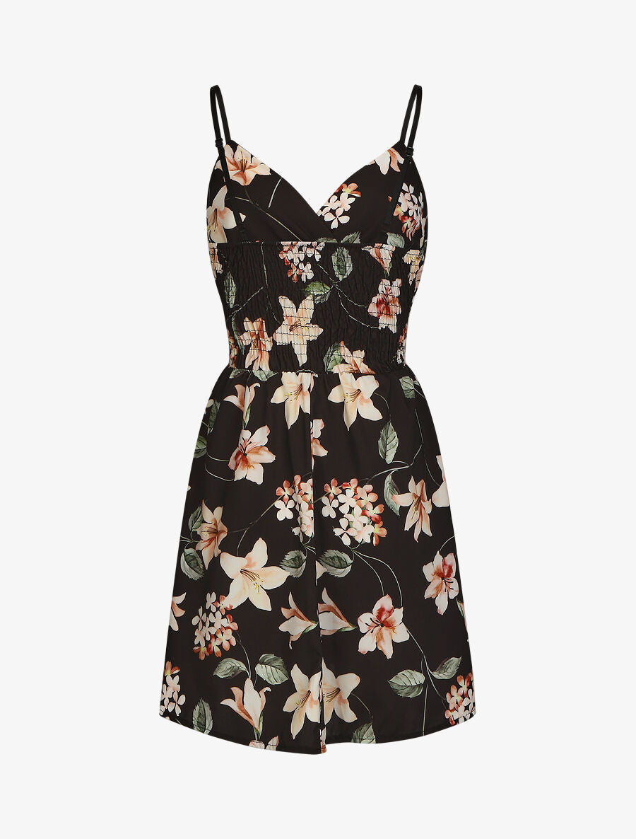 Robe patineuse imprimé floral - Noir - 2