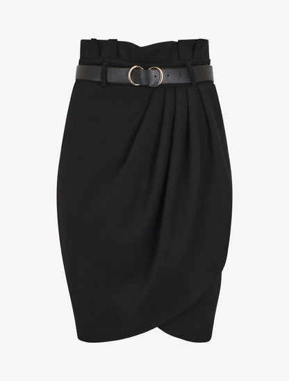 Jupe unie style portefeuille - Noir - 1