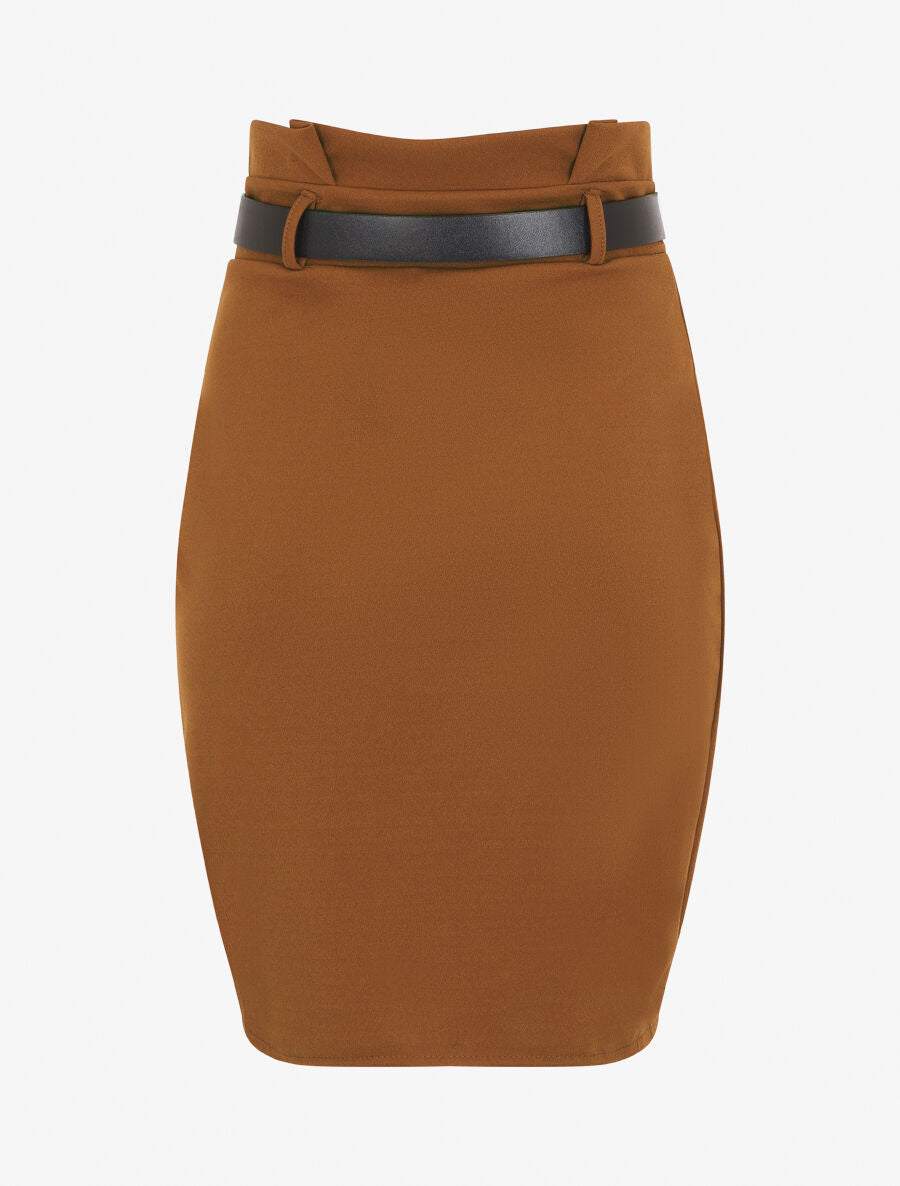 Jupe unie style portefeuille - Marron - 2