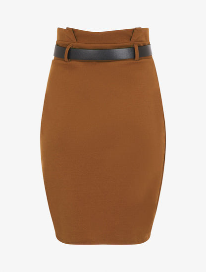 Jupe unie style portefeuille - Marron - 2