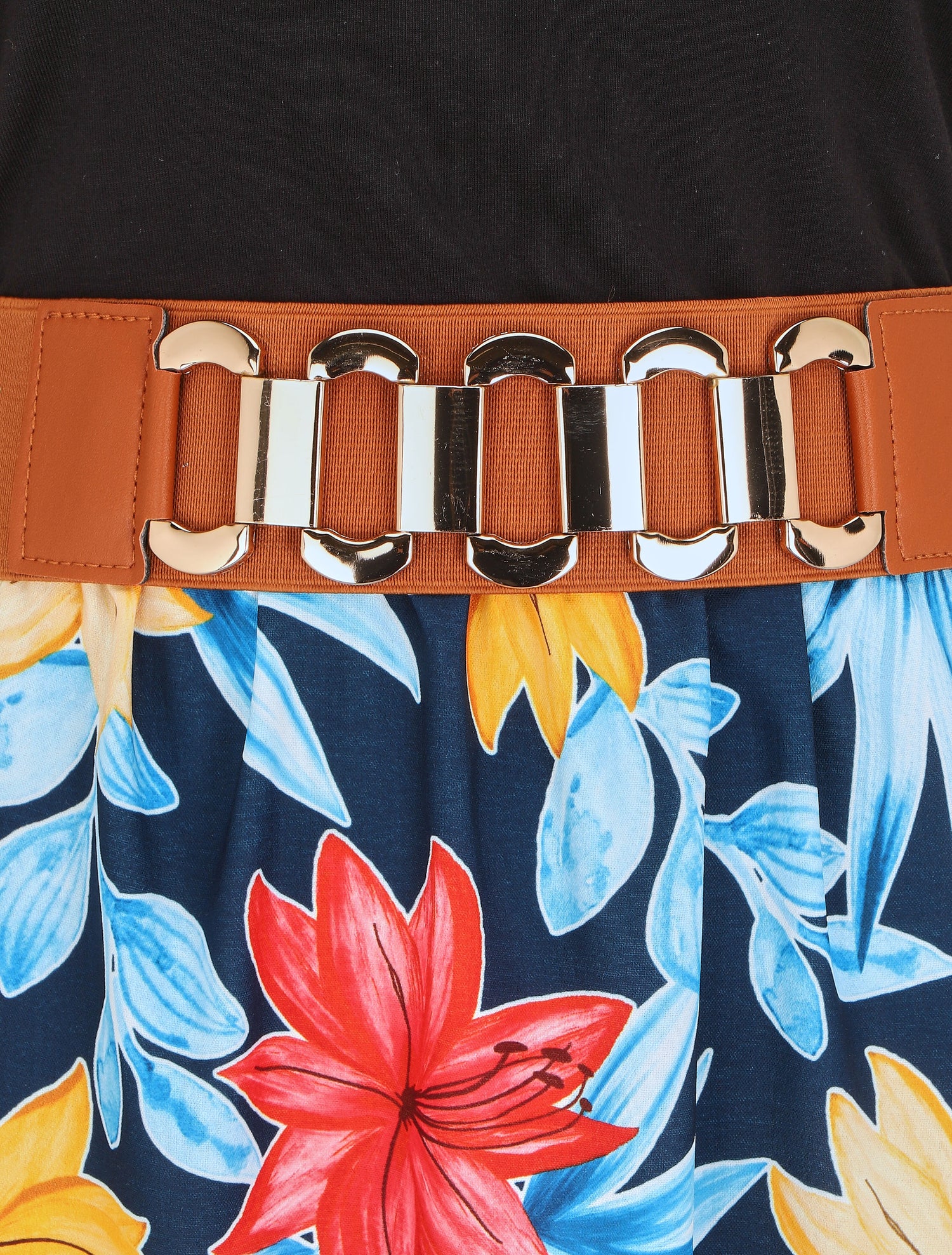 Robe longue évasée sans manches imprimé fleurs de lys - Marine - 3