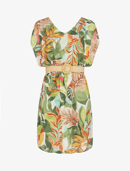 Robe en voile élastiquée à imprimé fantaisie - Vert - 5