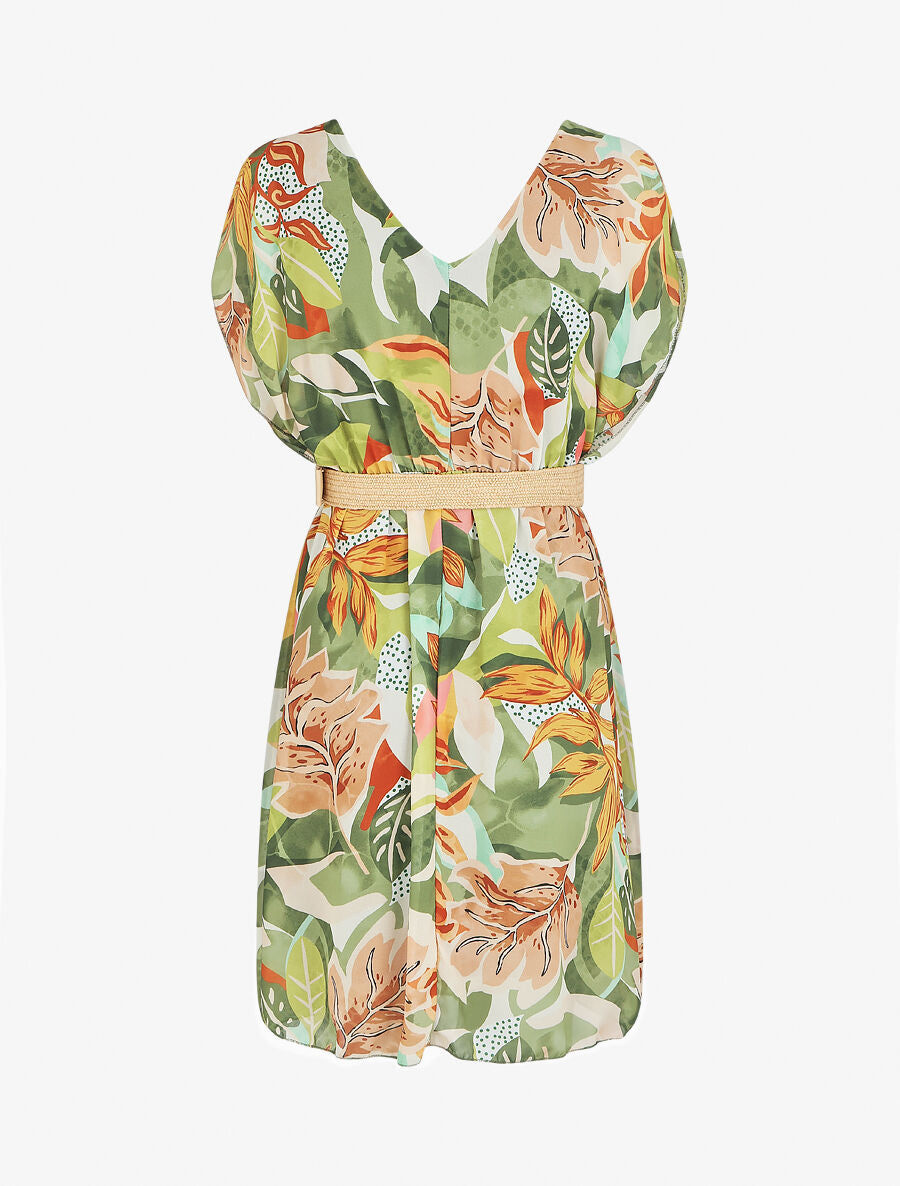 Robe en voile élastiquée à imprimé fantaisie - Vert - 2